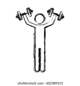monochrome sketch of man with dumbbell vector illustration