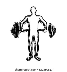 monochrome sketch of man weightlifting vector illustration