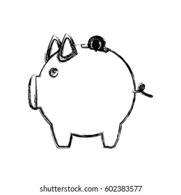 monochrome sketch of money box in shape of piggy vector illustration
