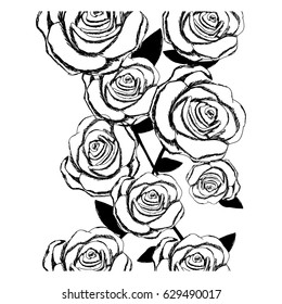 monochrome sketch of roses pattern vector illustration