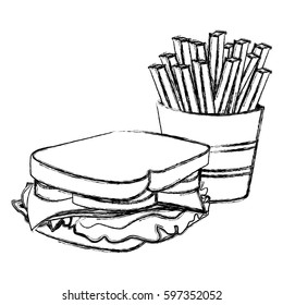 Monochrome Sketch Sandwich French Fries Vector Stock Vector (Royalty ...