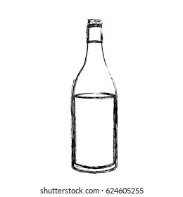 monochrome sketch silhouette with bottle of wine side back vector illustration