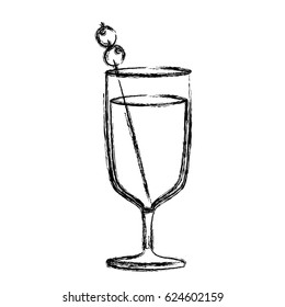 monochrome sketch silhouette of glass cup cocktail vector illustration