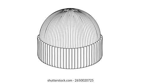 Um esboço monocromático de um chapéu de gorro simples com uma faixa com nervuras e um desenho de coroa texturizado