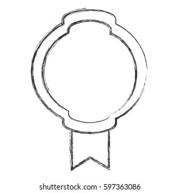 monochrome sketch of simple circular emblem with wide ribbon in the bottom side vector illustration