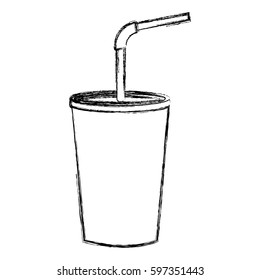 monochrome sketch of soda with straw vector illustration