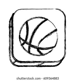 monochrome sketch of square button with basketball ball vector illustration