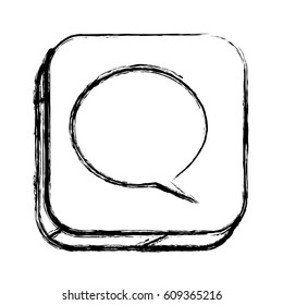 monochrome sketch of square button with dialog box vector illustration