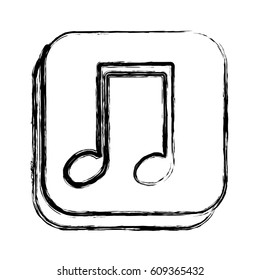 monochrome sketch of square button with musical note vector illustration