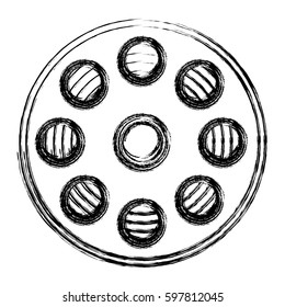 monochrome sketch sticker with cinematography tape vector illustration