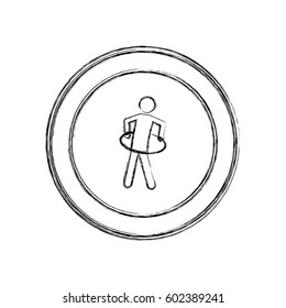 monochrome sketch of training in hula hoop in circular frame vector illustration