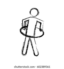 monochrome sketch of training in hula hoop vector illustration