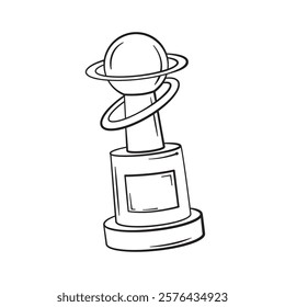 Monochrome Sketch of a Trophy with an Orbital Design on a Pedestal