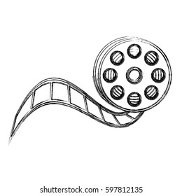 Monochrome Sketch With Video Reel Tape Vector Illustration