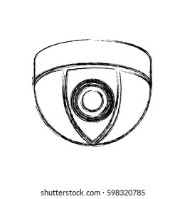 monochrome sketch of video security camera in shape dome vector illustration