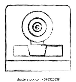 monochrome sketch of webcam in square frame vector illustration