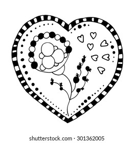 Monochrome Sketchy Doodle Heart and Swirls Vector Illustration