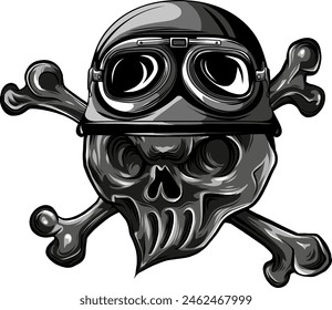 Monochrome Skull cartoon. funny skeleton head. Vector illustration