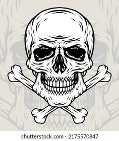 Monochrome Skull with Crossbones. Premium vector.
