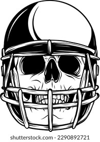 monochrome Skull in the football helmet. Vector vintage illustration