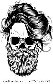 Monochrome Skull with mustache and beard Hipster vector illustration