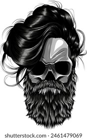 Monochrome Skull with mustache and beard Hipster vector illustration