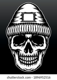 Monochrome skull rapper. Premium vector