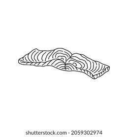 Monochrome slice of salmon fish for sushi or sandwich bar menu, hand drawn engraving vector illustration isolated on white background. Piece of salmon.