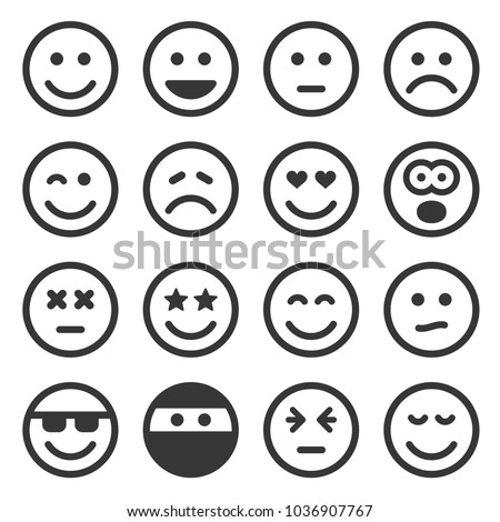 Monochrome Smile Icons Set on White Background. Vector