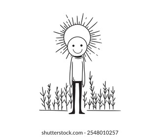 Smiling Figure monocromático com plantas. Vetor, EPS 10