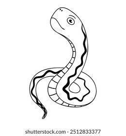 A monochrome snake. Contour drawing, sketch, doodle. Vector logo, emblem or icon. The symbol of the Eastern New Year 2025.