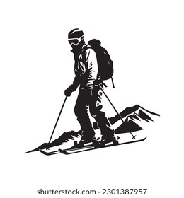 esquiador de nieve monocromo, vector simple, silueta, fondo blanco