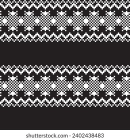 Monochrome Snowflake fair isle pattern design for fashion textiles, knitwear and graphics