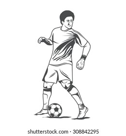 Monochrome soccer player isolated, vector illustration