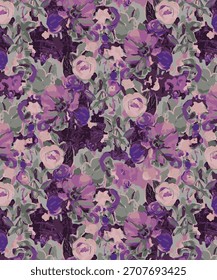 Monocromo Un sólido abstracto grandes rosas y Pequeña flor con color violeta y púrpura, todo el diseño de Vector con ilustración Imagen digital para textiles o papel de embalaje