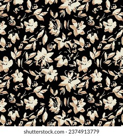 monochrome solid abstract blooming chamomile flower all-over pattern with bright cream tone background, textile and wrapping paper design print vector illustration digital image printing factory