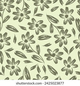 monochrome a solid abstract blooming flower arrangement motif with stalk leaves, all over vector design with solid background illustration digital image