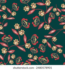 monochrome a solid abstract blooming flower arrangement motif with stalk leaves, all over vector design with solid background illustration digital image for textile printing factory