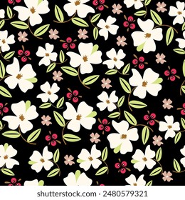monochrome a solid abstract blooming flower arrangement motif with stalk leaves, all over vector design with solid background illustration digital image for textile printing factory