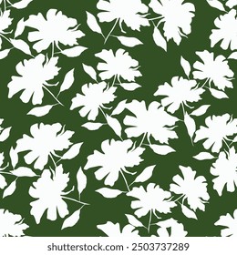 monochrome a solid abstract blooming flower arrangement motif with stalk leaves, all over vector design with solid background illustration digital image for textile printing factory