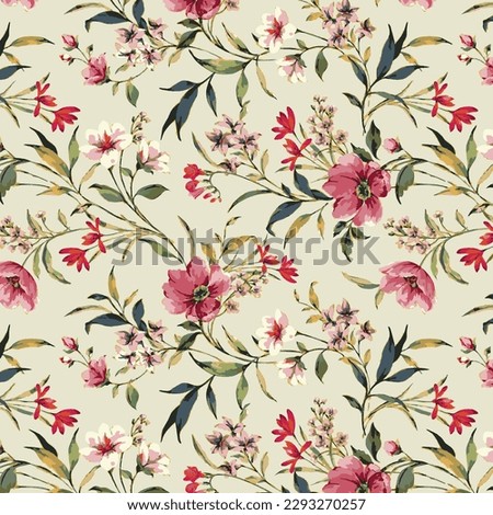 monochrome a solid abstract blooming flower arrangement motif with stalk leaves, all over vector design with solid background illustration digital image for textile printing factory