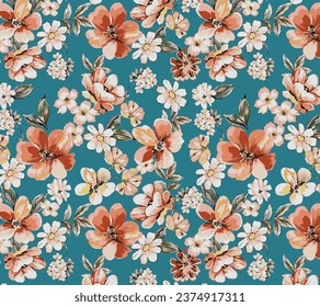 patrón unívoco de flor de gamuza abstracta monocromática y de flores de hibisco con color naranja medio, diseño de papel textil y envolvente impresión ilustración vectorial fábrica de impresión de imágenes digitales