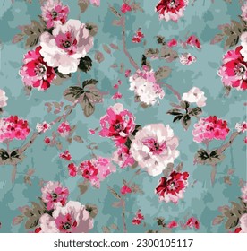 monochrome a solid abstract roses and small flower with three-color background, all over vector design with solid background illustration digital image for textile or wallpaper printing factory