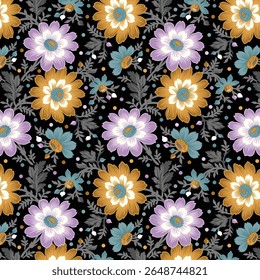 monochrome, roses abstraites unies et petite fleur aux feuilles vertes, un design d'Image vectorielle partout avec arrière-plan noir, illustration Image numérique pour textile ou papier d'emballage facteur d'impression