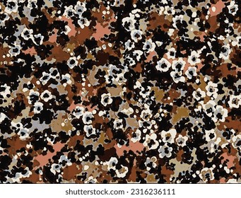monochrome a solid abstract shape and white small flower pattern, all over vector design with black color illustration digital image for textile or wrapping paper printing factory