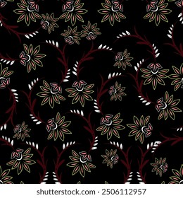 Flor Pequeña y grande abstracta sólida monocromática con hojas, todo el diseño del Vector con la Imagen digital sólida oscura de la ilustración del fondo para el papel o la fábrica textil de la impresión