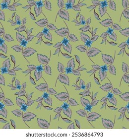 monochrome solid abstract small and big flower with leaves, all over vector design with dark solid background illustration digital image for paper or textile printing factory