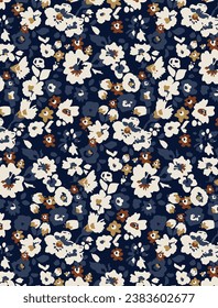 monochrome solid abstract small chamomile flower with white and blue tone background, all over vector design with solid background illustration digital image for textile or wrapping paper print