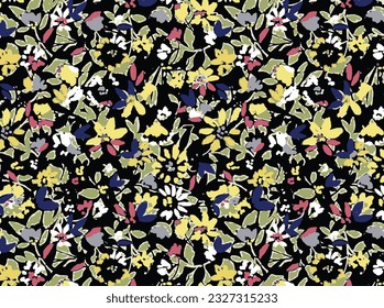 monochrome solid abstract small and tiny chamomile flower with green leaves color pattern, vector illustration digital image for textile or gift paper printing factory
