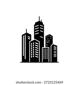 Icono negro sólido monocromo de los edificios de la ciudad o del grupo de los rascacielos
